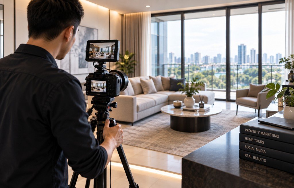 Professional home tour filming in a luxury apartment